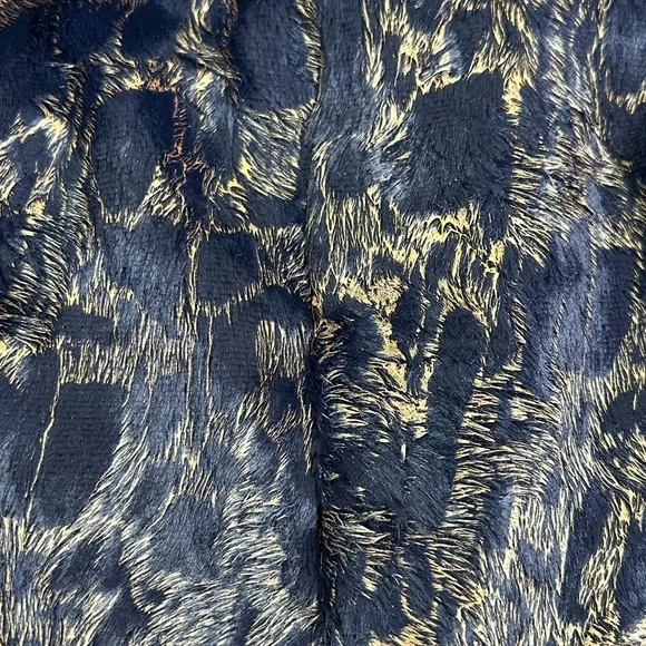 VTG Y2K MI‎ JONG LEE Textured Faux Fur Jacket Navy Gold Sz 4 Luxe Cropped - Picture 6 of 16
